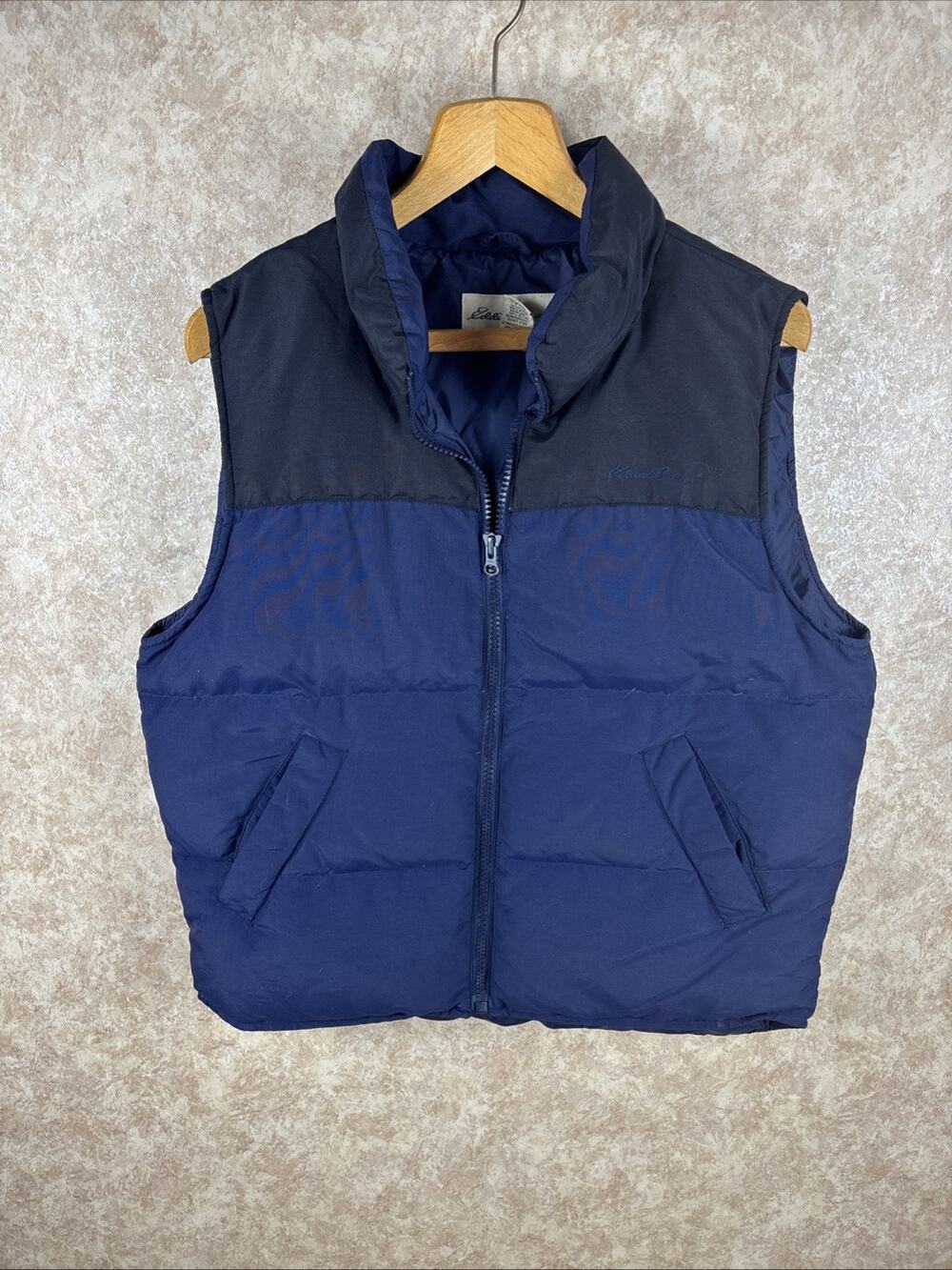 Eddie Bauer Goose Down Puffer Vest Jacket Blue/Black Men's Small JJT
